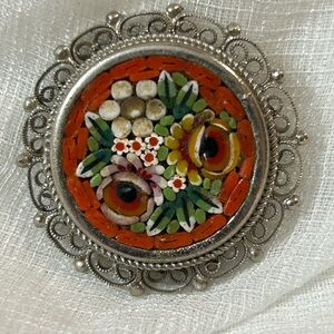 Vintage Floral Mosaic Brooch